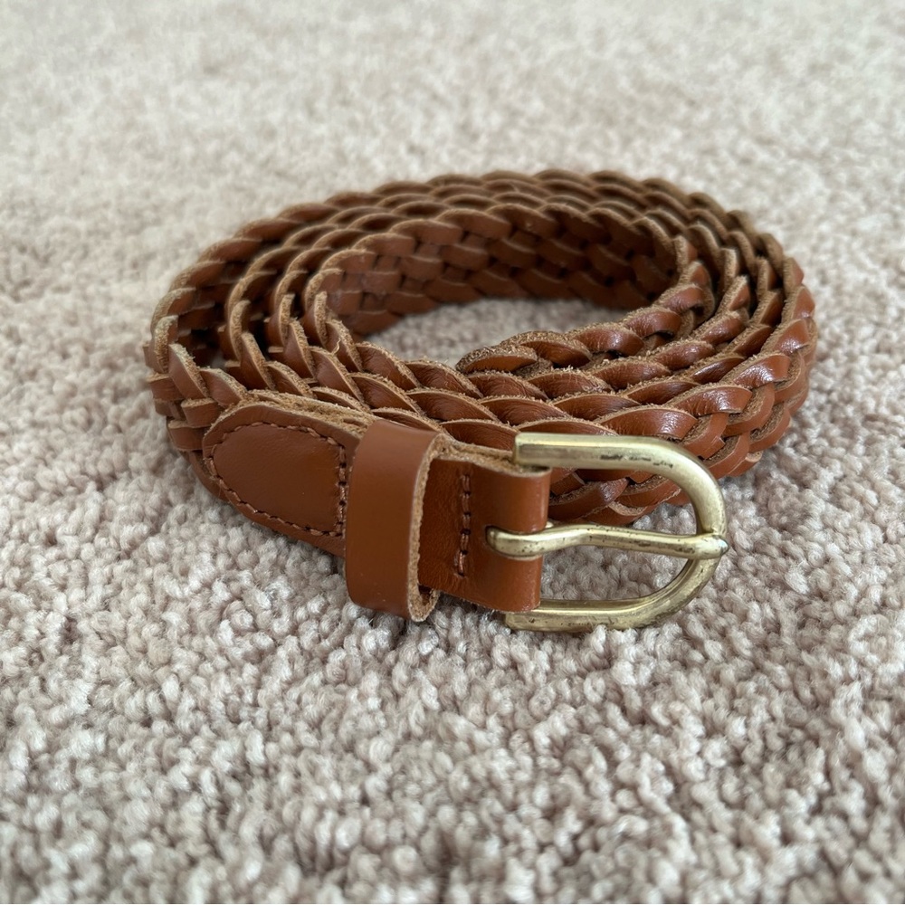 J. Crew Factory Slim Braided Brown Leather Belt